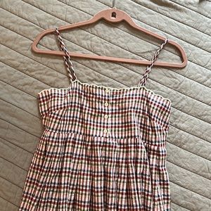 Multi Rainbow scalloped edge Gingham Strap dress Madewell Size 6